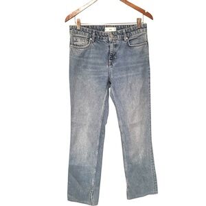 MNG Mid Rise Cotton Split Hem Straight Leg Light Wash Jeans Blue Size 6